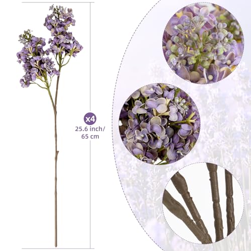 4PCS 25.6inch Lilac Artificial Flowers Light Purple Fake Delphinium Long Stem Real Touch Flower Faux Lilac Floral Arrangement for Tall Vase Table Centerpieces Wedding Home Decoration（Light Purple） - color: 25.6inch Light Purple