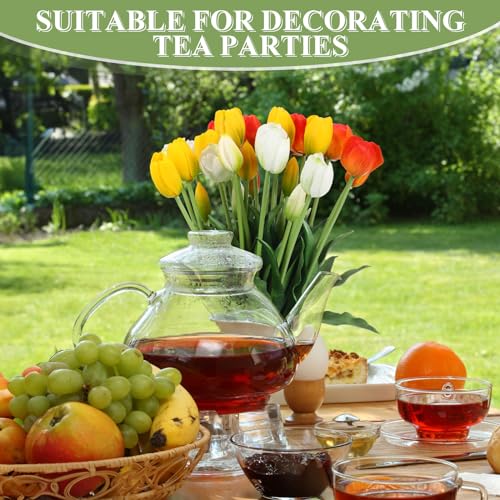 Riceshoot 30 Pcs Artificial Tulips Flowers 6 Bunches Faux Tulips Bouquets Arrangements Realistic Flowers for Office Wedding Party Kitchen Decoration(Warm Color) - color: Warm Color