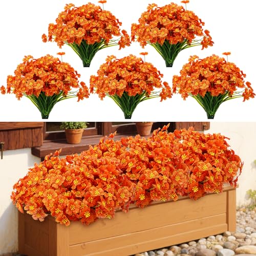 Lyrow 100 Bundles Violet Artificial Flowers, UV Resistant Faux Silk Flowers Outdoor, Fake Violet Bulk for Front Porch Hanging Garden Courtyard Farmhouse Home(Bright Orange) - color: Bright Orange