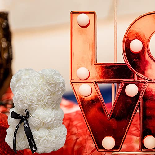 DuHouse Rose Bear Rose Teddy Bear Flower Gift Black Box for Valentines Gifts Anniversary Christmas,Birthdays Bridal Showers -Fully Handmade 10 inch Flower Bear Clear Gift Box(White) - color: White