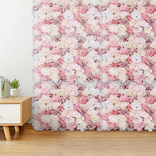 DNYSYSJ Flower Wall 12PCS 23.62"" x 15.75"" x 0.79"" Lifelike Pink & White Hydrangea Artificial Flowers Panel Silk Fabric Floral Wall Mat Rose Flower Wall Backdrop Decors, VUIFGBP4HRP04 - color: Gradient Pink & White, size: 12 pieces