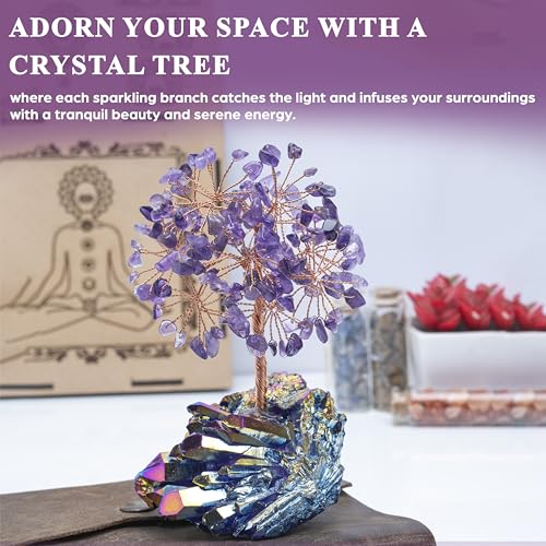 Crocon® Amethyst Crystals Tree with Rainbow Titanium Cluster Base Tree of Life Decor for Shelf, Birthday Gifts for Women, Sister Gifts, Birthday Gifts for Mom, Cute Home Decor, Purple Decor Present - color: Aa Amethyst Cluster