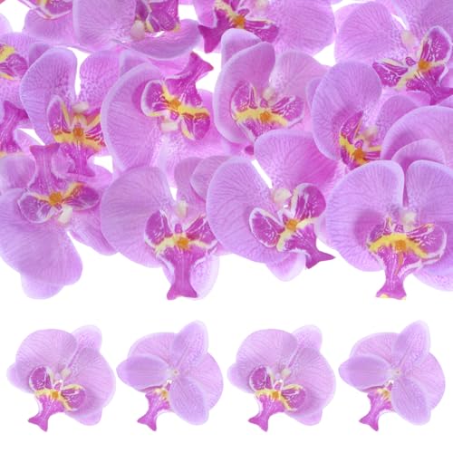 M METERXITY 20-Pack Artificial Orchid Flower Heads, Silk Faux Butterfly Flowers Head for Wedding/Bouquet/Bridal/Party Decor, Fake Phalaenopsis Petals Bulk [2.76 Inch, Light Purple] - color: Light Purple, size: 2.76 Inch