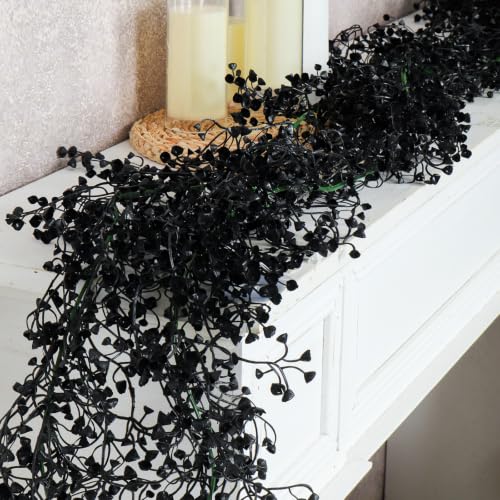 RECUTMS Black Vines Garland Artificial Hanging Plants Faux Ferns Plant Greenery Fake Leaves Ivy Garlands 2Pcs 5.6Ft for Halloween Thanksgiving Party Outdoor Indoor Garden Decor(Black) - color: Black-garland