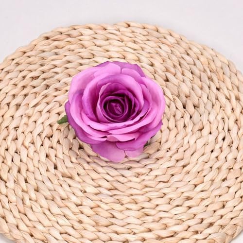8Pcs Artificial Flower - Purple Rose Flowers with Leaves Fake Floral Arrangements for Home Bathroom Office Table Centerpiece Shelf Weddings Decorations - color: Purple
