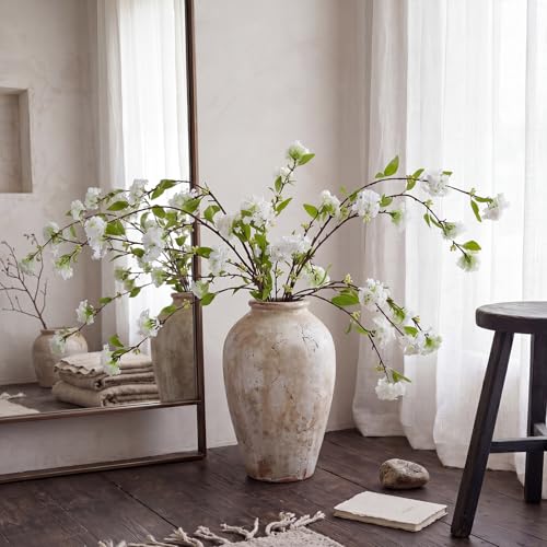 4 Pcs Artificial Plants Flowers 43" Faux Greenery Long Stem Branches for Vase Realistic Silk Fake Snowball Viburnum Artificial Hydrangea Flowers for Tall Vase Home Table Decor(White) - color: White