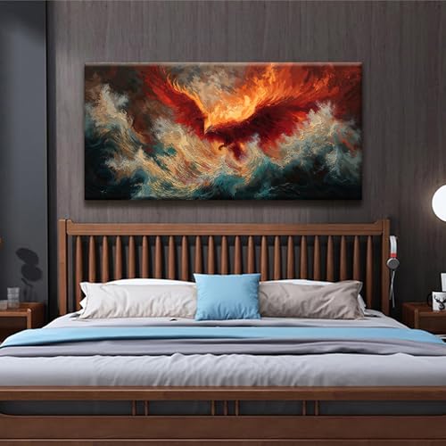 Abstract Wall Art Decor Red Retro Fire Phoenix Art Prints Abstract Artwork Decor Modern Wall Art For Living Room Bedroom Kitchen Office Canvas Prints 24x48 Inch - color: Red, size: 48"L x 24"W