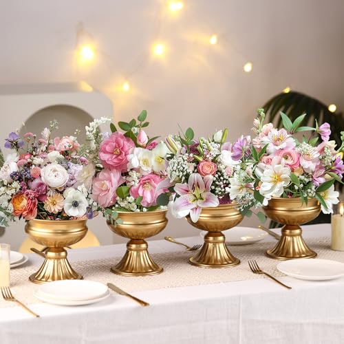 MCMCNCUIU Gold Vases for Centerpieces, Set of 12 Vintage Urn Vase, Small Pedestal Vases for Wedding Centerpieces, Gold Metal Vase for Wedding Table, Party, Home, Anniversary Decoration, 6.6 Inches - color: Gold, size: Urn-12Pcs