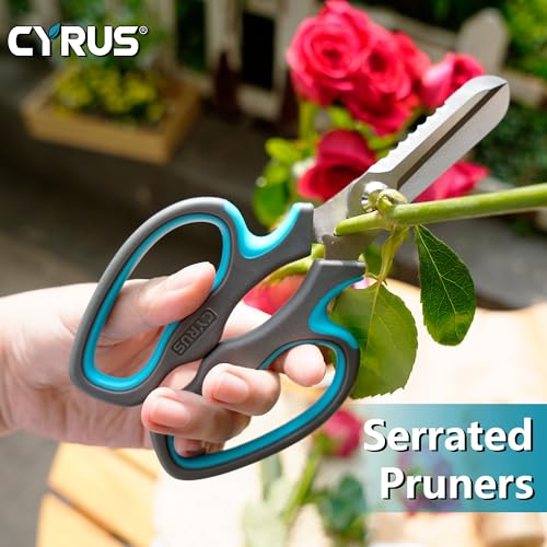 CYRUS Serrated Pruners Flower Scissors Floral Shears for Cutting Flowers,Garden Shears with Integrated Stab Remover,Florist Cutters Rose Snips,Blue - style: Blue2