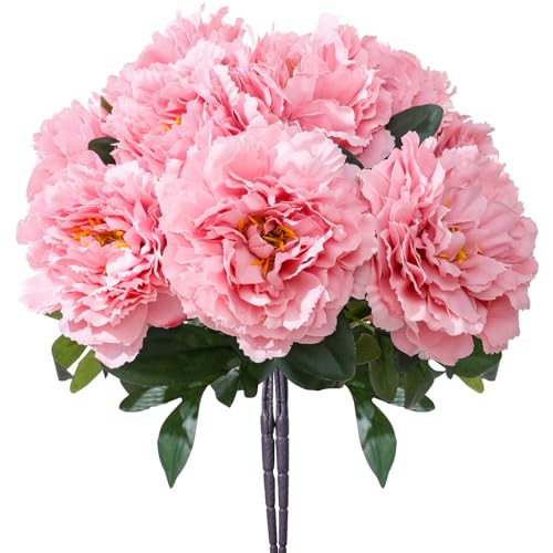 Deep Pink Premium Silk Artificial Peonies, 2 Bouquets (10 Large 5.12" Heads), 13.78" Tall Fake Floral Arrangements for Wedding Centerpieces, Home Decor & Indoor Vase Display - color: Deep Pink New