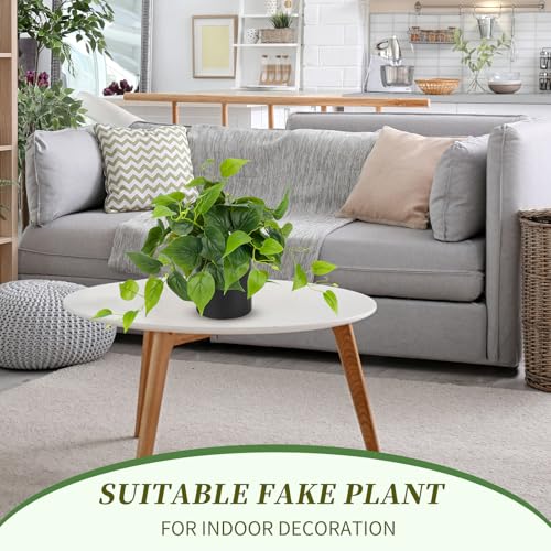 JPSOR Artificial Indoor Plants for Home Decor, 12 inches Pothos in Black Ceramic Pot with Iron Wire, 1 Count - color: B-black Ceramic Pot