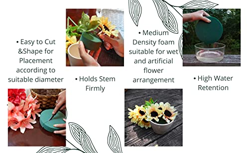 Pack of 4 FLOFARE Round Floral Foam Blocks for Fresh and Artificial Flowers, Each (8" X 1.4"), Dry & Wet Green Flower Foam for Flower Arrangements and Florist Supplies - size: Large 8"