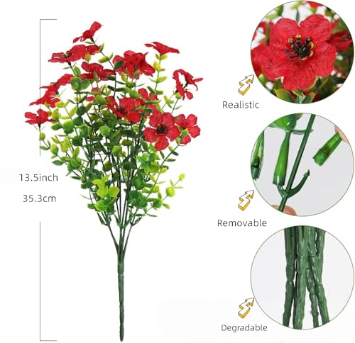 Artificial Flowers for Outdoors - UV Resistant & Fade-Resistant Fake Flowers, 10 Bundles Waterproof Faux Flowers for Garden, Yard, Patio, Wedding & Home Decor (White.Blue.Red.Yellow) - color: White Blue Yellow Red
