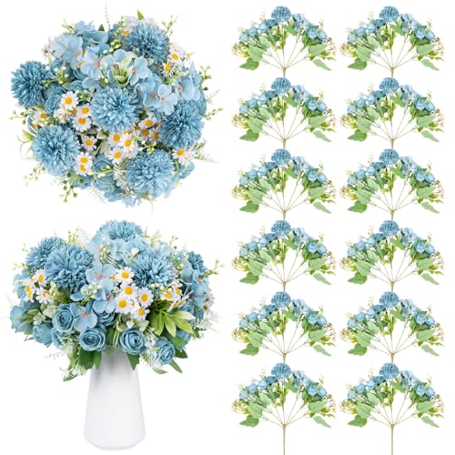 12 Bundles Artificial Peonies Bulk, Silk Fake Flowers Bouquet for Table Centerpieces Wedding Party, Spring Faux Floral for Home Decoration Indoor & Outdoor, Dark Blue - color: Dark Blue Roses