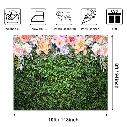 Avezano Flower Photography Backdrop Green Spring Grass Lawn Party Background Floral Grass Birthday Baby Shower Wedding Bridal Shower Backdrops Cake Table Decorations (10x8) - size: 10x8