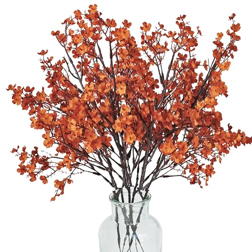 ONLY ART Burnt Orange Silk Baby’s Breath Flowers – 6 Bundles, 18.7" Faux Florals with Flexible Stems for New Year and Valentine's Day Elegant Home, Wedding & Event Décor - color: Burnt Orange