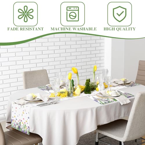 VitalCozy 7 Pcs Spring Table Runner and Placemats Tulip Table Runner Placemats Set 72 x 13 Inch Linen Farmhouse Rustic Floral Lavender Tulip Tablecloth for Spring Summer Party Decoration - style: Lavender, Tulip