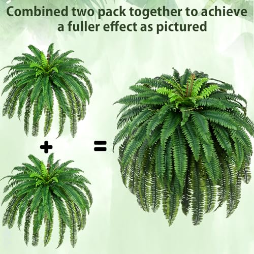 Waipfaru 60'' Large Fake Ferns, UV Resistant Artificial Outdoor Plants, Faux Greenery Plants, Realistic Boston Ferns with 96 Fronds for Front Porch Home Garden Patio Forest Decor