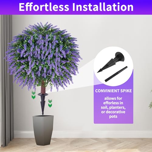 24" Artificial Lavender Topiary Ball Tree Set of 2, UV & Fade Resistant Faux Shrubs, Fake Evergreen Plants for Indoor Outdoor Porch Garden Decor - color: Lavender