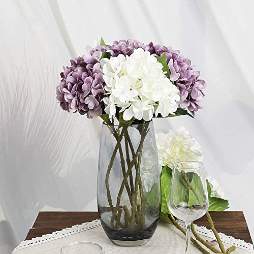 6 Pack Light Purple Faux Hydrangea Flowers, Silk Artificial Fake Hydrangea Stems for Wedding Centerpieces, Home Table Decor & Baby Shower Arrangement - color: Light Purple
