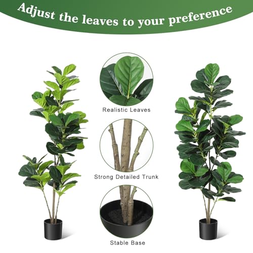 IDEALHOUSE 5FT Artificial Fiddle Leaf Fig Tree, Fake Fiddle Leaf Fig Plant with Realistic Leaves, Potted Faux Tree for Indoor Home Office Living Room Decor, 60 Inch - size: 5ft