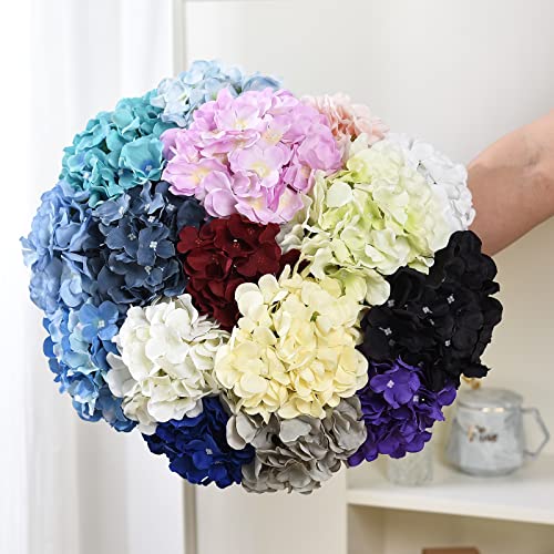 10PCS Artificial Hydrangea Flowers, Fake Hydrangea Silk Flowers Heads with Stems for Wedding Home Party Shop Baby Shower Decoration-Lake Blue - color: New-lake Blue