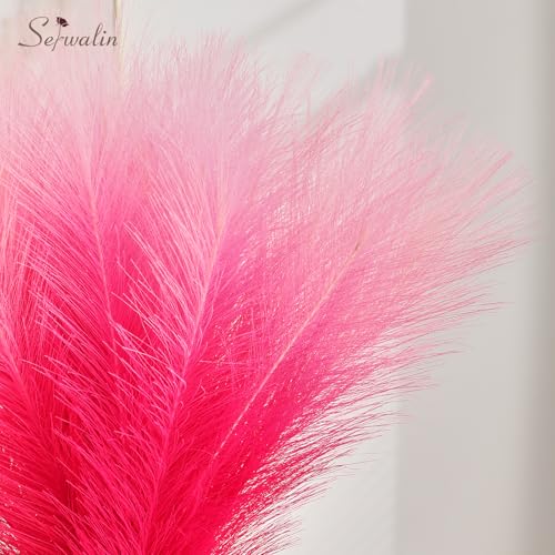 Serwalin Gradient Hot Pink Pampas Grass Decor,17.7 Inch 6 Pcs Artificial Fluffy Pampas Grass,Short Faux Pampas for Home Room Bathroom Table Centerpieces Decoration - color: Z Gradient Hot Pink, size: 17 Inch 6 Pcs