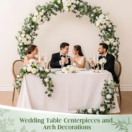 Suncalla 2 Pcs Floral Wedding Arch 30 Inch Rustic Artificial Flowers Swag Garland with Peonies Eucalyptus Leaves for Wedding Arrangement Table Centerpiece Ceremony Backdrop Party Decor(White) - color: White