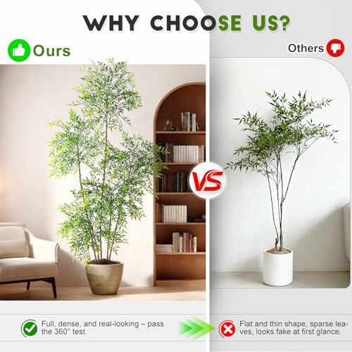 Large Faux Bamboo Plant Big Fake Nandina Trees Plastic plantas Indoor Outdoor Realistic Floor Plants Artificial Tree for Home Living Room Corner Office Patio Porch Bonsai Decor Housewarming Gift - color: Green, size: 7ft 2in