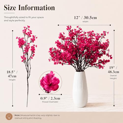 Mandy's 6 Bundles Artificial Hot Pink Baby’s Breath Flowers | 18.5 Inch Silk Gypsophila European Style Modern Home Decor Centerpiece Neutral Wedding Flower Arrangements - color: Hot Pink