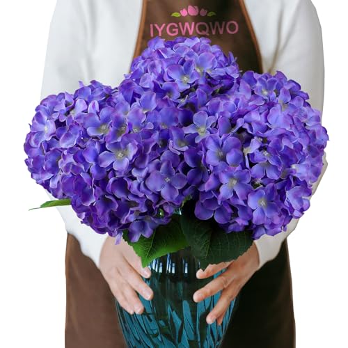 6PCS Large Silk Hydrangea Flowers, 20 In Full Faux Hydrangea Artificial Flowers with Stem Leaves for Fake Huge Bouquet Home Kitchen Wedding Party Wreath Xmas Centerpieces Arrangements (Purple) - color: Purple