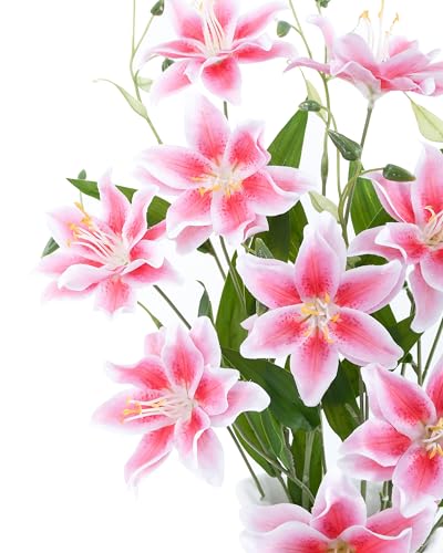 DuHouse 6 Pcs Artificial Lily Flowers, Fake Lilies Silk Flower for Table Vase DIY Wedding Bouquets Party & Home Decor(Pink) - color: Pink