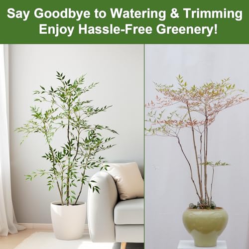 4.6ft Faux Bamboo Tree Artificial Nandina Tree Artificial Indoor Plants Realistic Fake Potted Tree with 800+ Leaves, Cement Planter - Home Office Decor Perfect for Housewarming Gift Non-Toxic - color: Green, size: 4ft 7in
