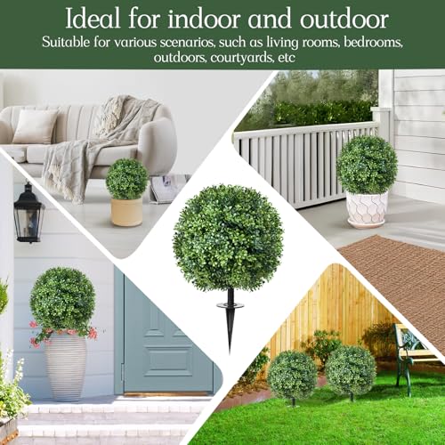Artificial Topiary Bushes for Outdoors with Spike, Boxwood Ball Fake Shrubs UV Resistant Faux Plants for Indoor Outdoor Fall Thanksgiving Halloween Decor (Artificial Topiary Boxwood Ball Tree) - color: Artificial Topiary Boxwood Ball Tree