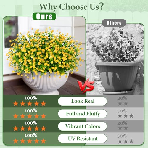 Yastouay Artificial Flowers for Outdoors UV Resistant, 14 Bundles Yellow Realistic Fake Outdoor Flowers Fake Plants, Faux Flowers for Outdoor Planters Front Porch Garden Window Box Farmhouse Decor - color: Yellow, size: 14 Bundles