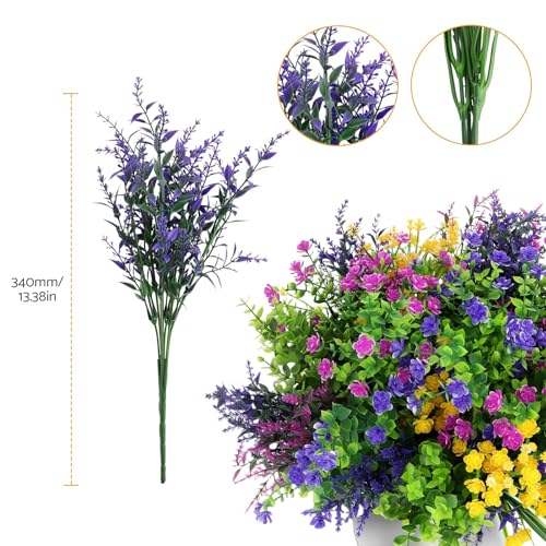 24PCS Artificial Flowers Outdoor, 6 Styles Mixed Fake Flowers for Spring Decor, Shrubs Plastic Flower for Home Decor Indoor Outdoor,Wedding,Party,Office,Garden,Patio,Hotel,Fall Summer Decor - size: 24PCS Mixed Colors