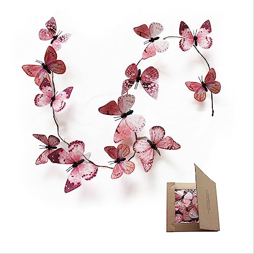 Artificial Butterfly Garland, Fake Butterfly Decorative Vines, DIY 3D Unique Butterfly Hanging Decor for Home Wall Easter Spring Flowers Party Wedding Arch Shopping (Old Pink) - color: Old Pink