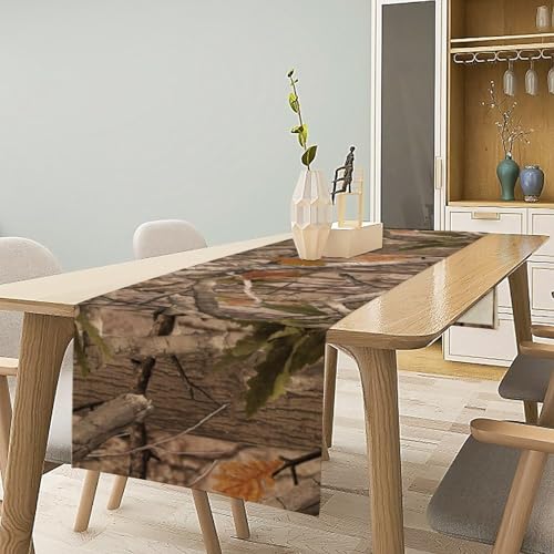 Camo Table Runner Forest Camouflage Hunting Tree Camo Art Printed Burlap Runner for Home Kitchen Dining Table Living Room Decor Fabric 1 Panel W13xL36in - color: Camo-1, size: 13"W x 36"H