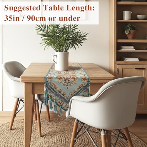 kilofly Elegant Floral Brocade Jacquard Table Runner Tassels (60 x 12 inches) - color: Blue, size: 60*12 inch