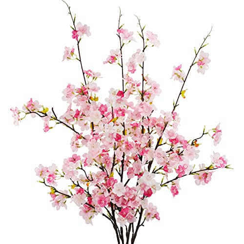 obbsie 4Pcs Artificial Cherry Blossom Flower Branches, 39.4" Fake Silk Pink Cherry Blossom Tree Stems Faux Cherry Flowers Vase Arrangements for Home Wedding Table Centerpieces Vase DIY Decor - color: Pink, size: 4pcs
