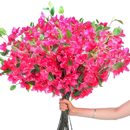 30 Pcs Artificial Faux Bougainvillea Fake Flower Silk Bougainvillea Branches UV Resistant Outdoor Indoor Decoration for Wedding Home Centerpieces Outside Decor (Rose Red) - color: Rose Red