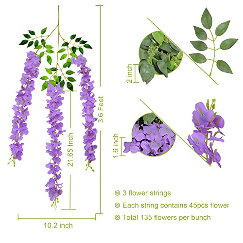 U'Artlines 24 Pack (Total 86.4 Feet) Artificial Fake Wisteria Vine Rattan Hanging Garland Silk Flowers String Home Party Wedding Decor (24, Purple) - color: Purple