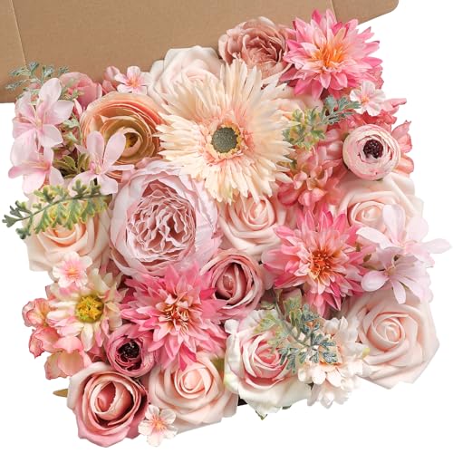 Artificial Flowers Roses Fake Flowers with Stems Light Pink Artificial Flowers for DIY Bridal Bouquets Faux Flowers Centerpieces for Table Home Decor - color: Light Pink