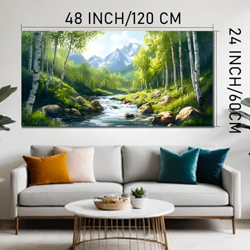 SSNEEKNDG Green Forest Large Wall Art for Living Room Tree Pictures Landscape Mountain Artwork for Bedroom Office Kitchen Canvas Prints 24"x48" - size: 24"L x 48"W