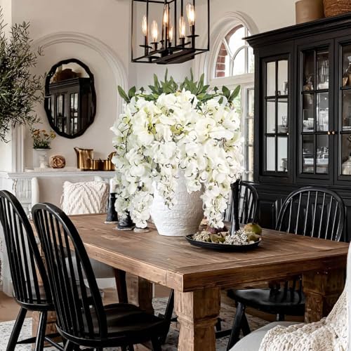 2Pcs Artificial Flowers Faux Silk Flowers Indoor Plants Hanging Wisteria Decoration for Home Indoor Kitchen Table Vase Wedding Party Table Centerpieces Outdoor Decor (White)