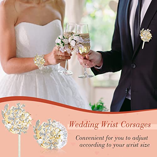 Yunsailing 2 Pcs Rhinestone Wrist Corsage and Boutonniere Set - Artificial Flower Corsage Wristlet for Wedding Prom Homecoming Bridesmaid Bridal Shower Anniversary Formal Event(Gold Ivory,Pearl) - color: Gold Ivory, style: Pearl