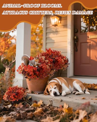 Artificial Fake Mums Flowers for Fall Outdoors Decor, 16 Bundles of Lifelike UV Resistant Colorful Silk Daisies – Ideal for Porch, Garden, Yard, Planter, Halloween & Thanksgiving Autumn Decoration - color: Mixed Color3(burgundy,orange,caramel,champagne)