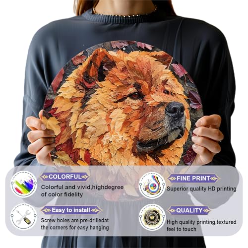 Vintage Chow Chow Dog Round Metal Sign Wall Art Rustic Wreath Decoration for Indoor Outdoor Home Porch Window Decor 12 Inch - color: Thanksgiving 4, size: 12 inches