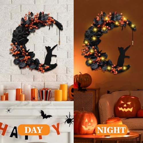 Halloween Wreaths for Front Door, Flower Moon Cat Halloween Home Decoration, Family Gathering Decoration Wreath，Outdoor, Wall, Closet, Fence, Wreath Christmas (Little Fruit) - color: Little Fruit