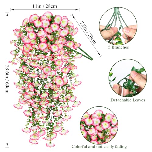 TOCHGREEN Artificial Fake Hanging Flowers Plants for Outdoor Decoration 2PCS Faux Silk Morning Glory Flowers UV Resistant Hanging Plants for Home Porch Patio Garden Planter Decor (Pink, 2PCS) - color: Pink, size: 2PCS